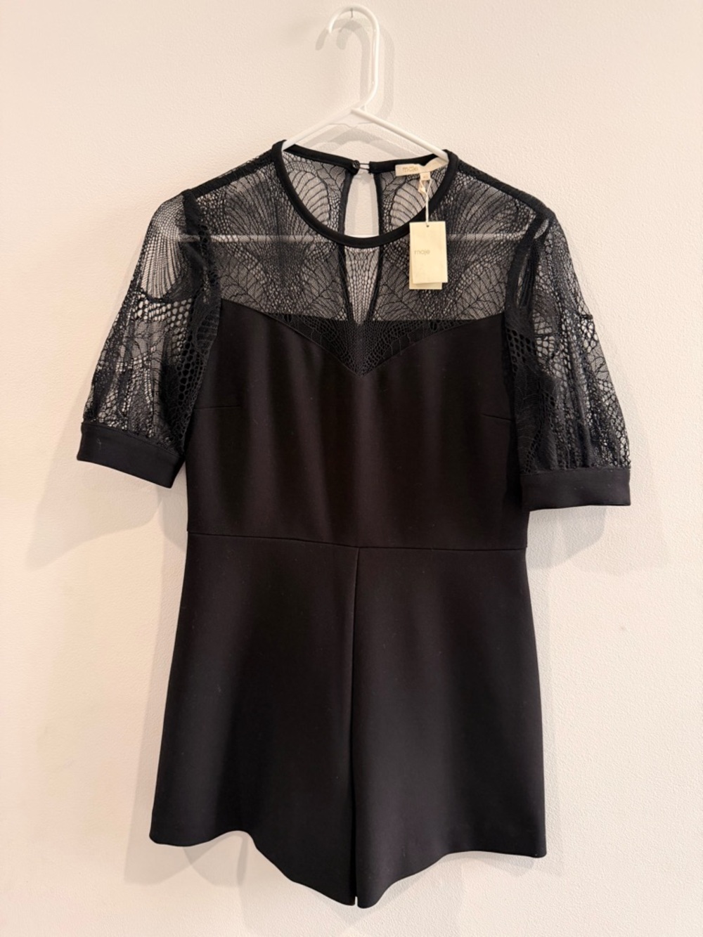 Maje Black Lace Yoke Mini Dress